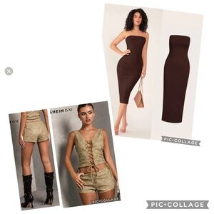 NEW SHEINBAE TUBE BODYCON DRESS & FAUX SUEDE LACE UP HOT SHORTS BUNDLE DEAL❣️